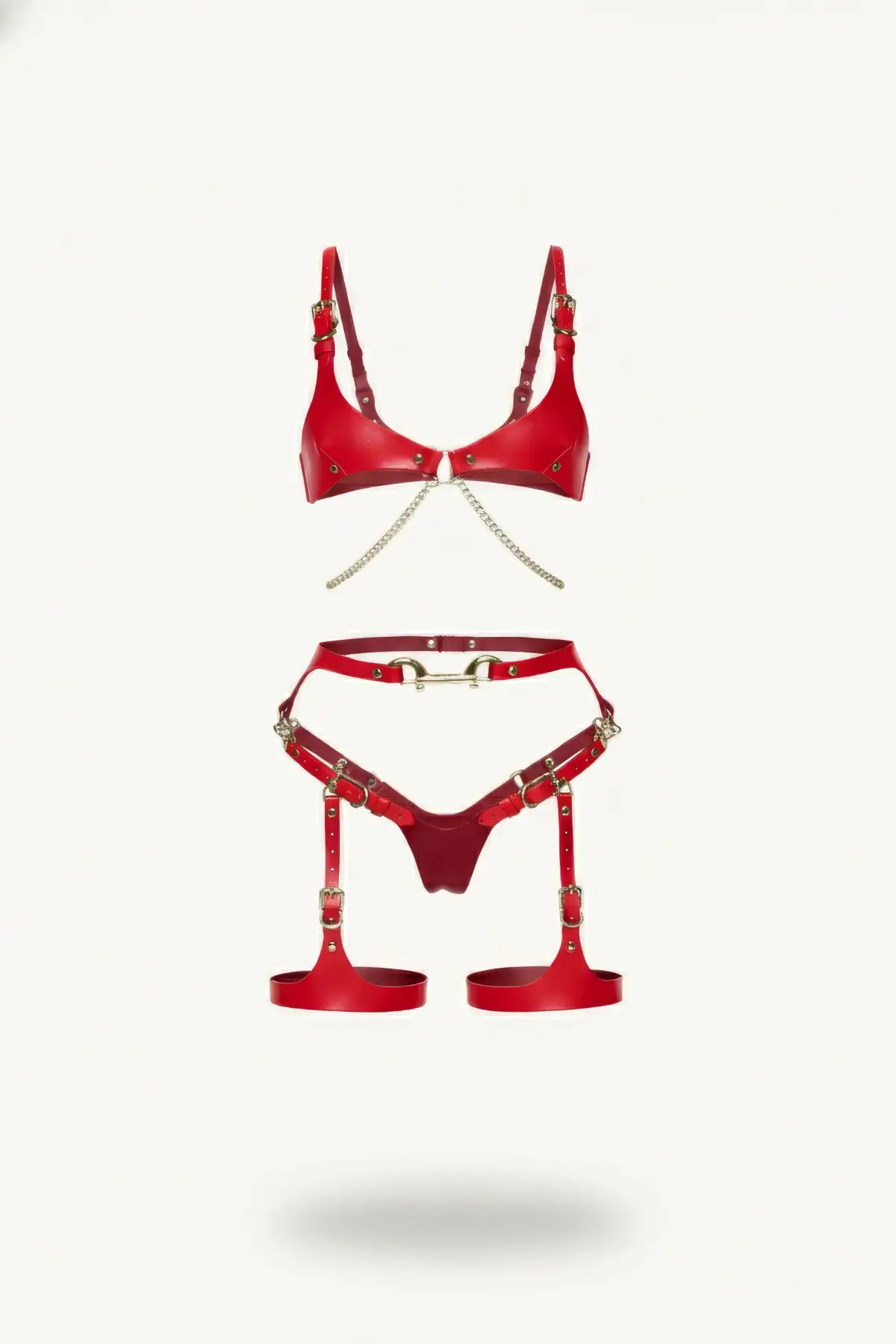 Kırmızı Harness Takım Deri Materyal Zincir Detaylı - Brf1379