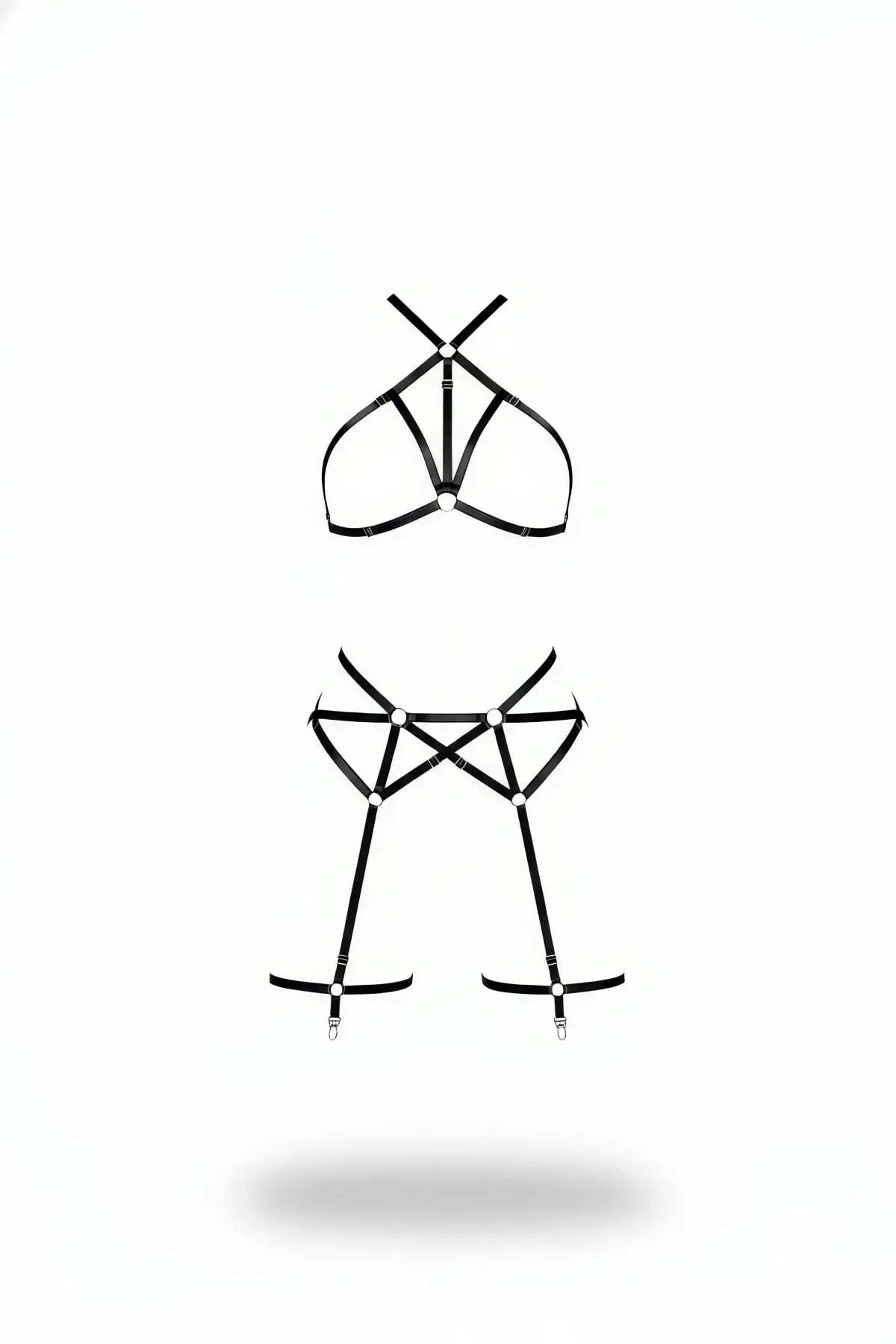 Siyah Harness Takım Deri Boyundan Bağlamalı Halka Detaylı - Brf161