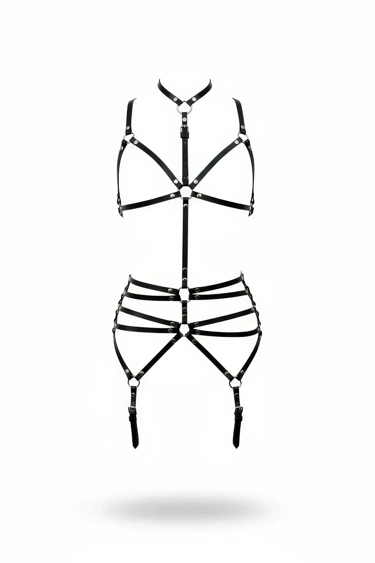 Siyah Body Harness Tam Vücut Boyunluklu Metal Halka Detaylı - Brf262