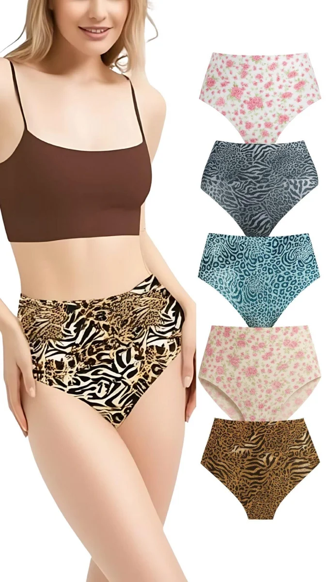 Desenli Lazer Kesim Külot 5'li Paket – İz Yapmaz, Yüksek Bel, Günlük Rahat Adz001