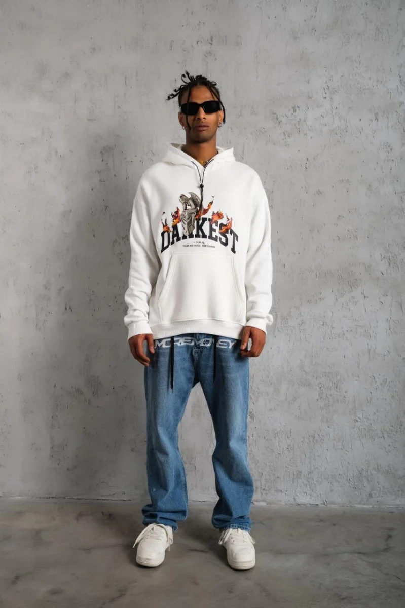DANKES Baskılı Kapüşonlu Sweat - Beyaz -