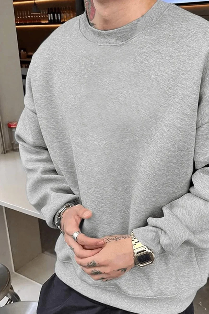 Düz Bisiklet Yaka Sweat - Gri -