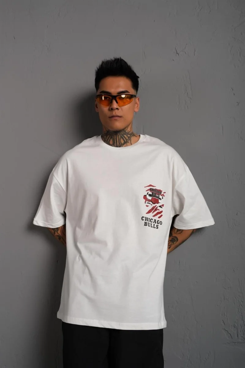 Sırt Baskılı A Kalite Oversize T-shirt - Beyaz -