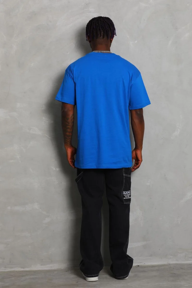 Oversize Düz Bisiklet Yaka T-Shirt - Mavi -