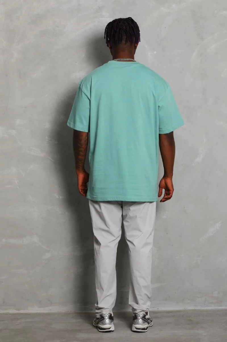 Oversize Düz Bisiklet Yaka T-Shirt - Mint Yeşili -