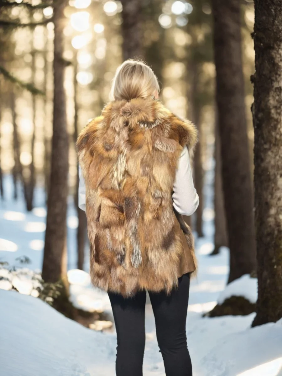 Kolsuz Hakiki Deri Kürk - Kahve -