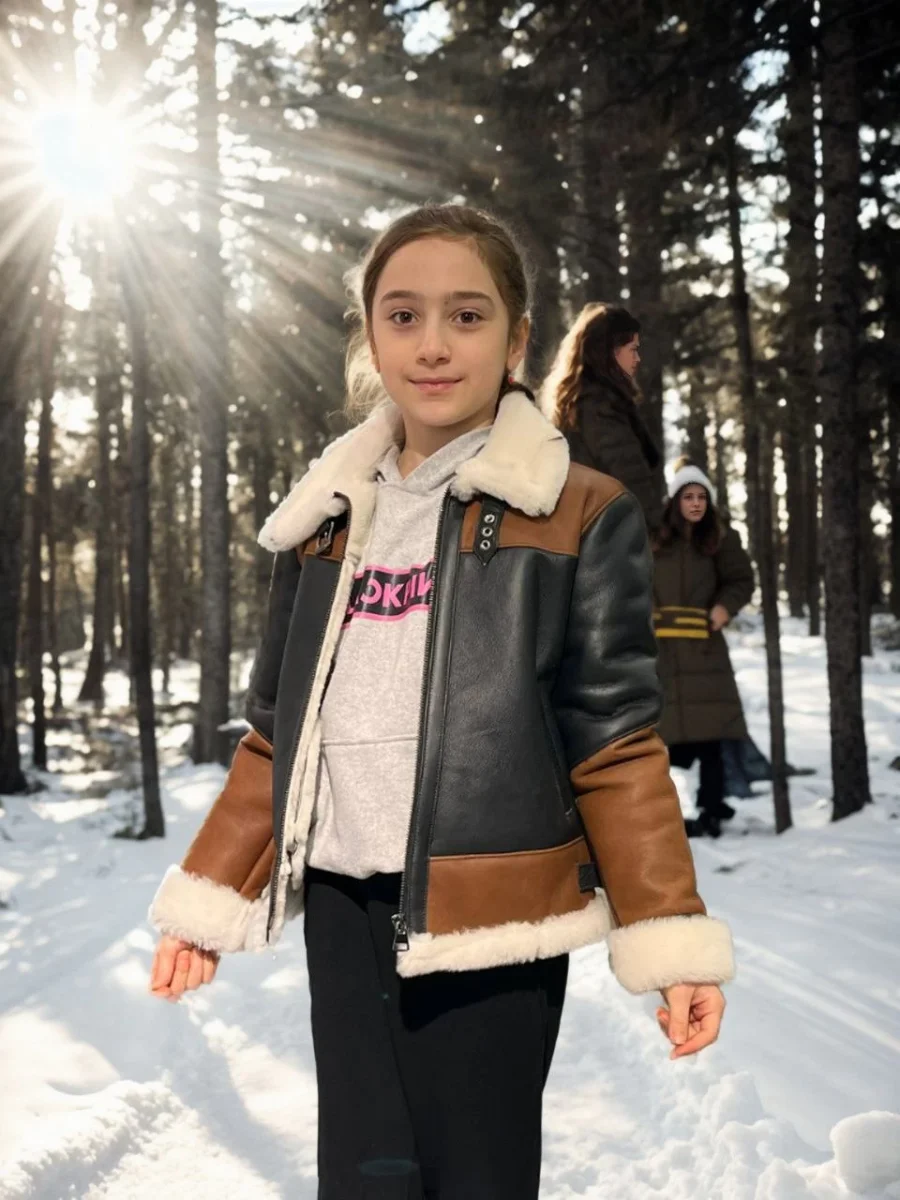 Yakalı Parçalı Kürk - Kahve -