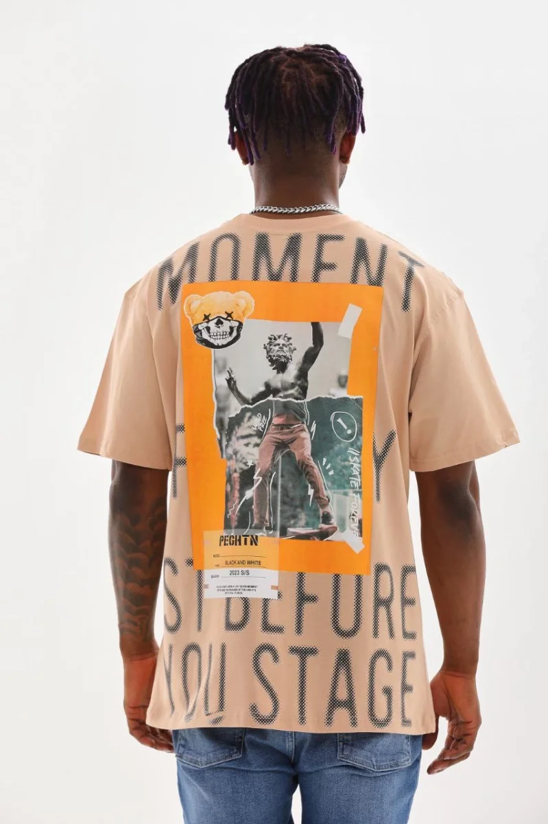 Baskılı Oversize T-Shirt - Bej -