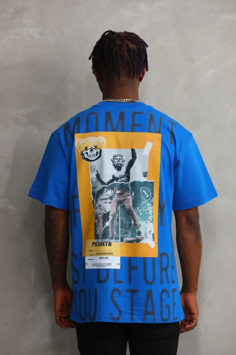 Baskılı Oversize T-Shirt - Mavi -