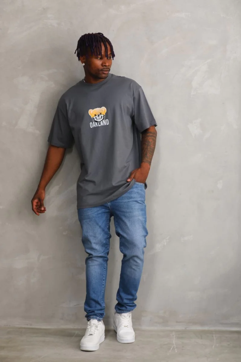 Baskılı Oversize T-Shirt - Füme -