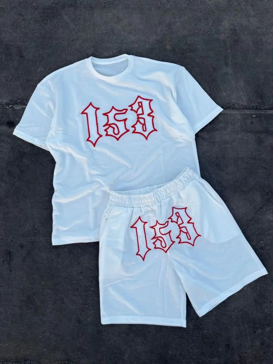 Nakış İşlemeli Şortlu Takım - Beyaz -