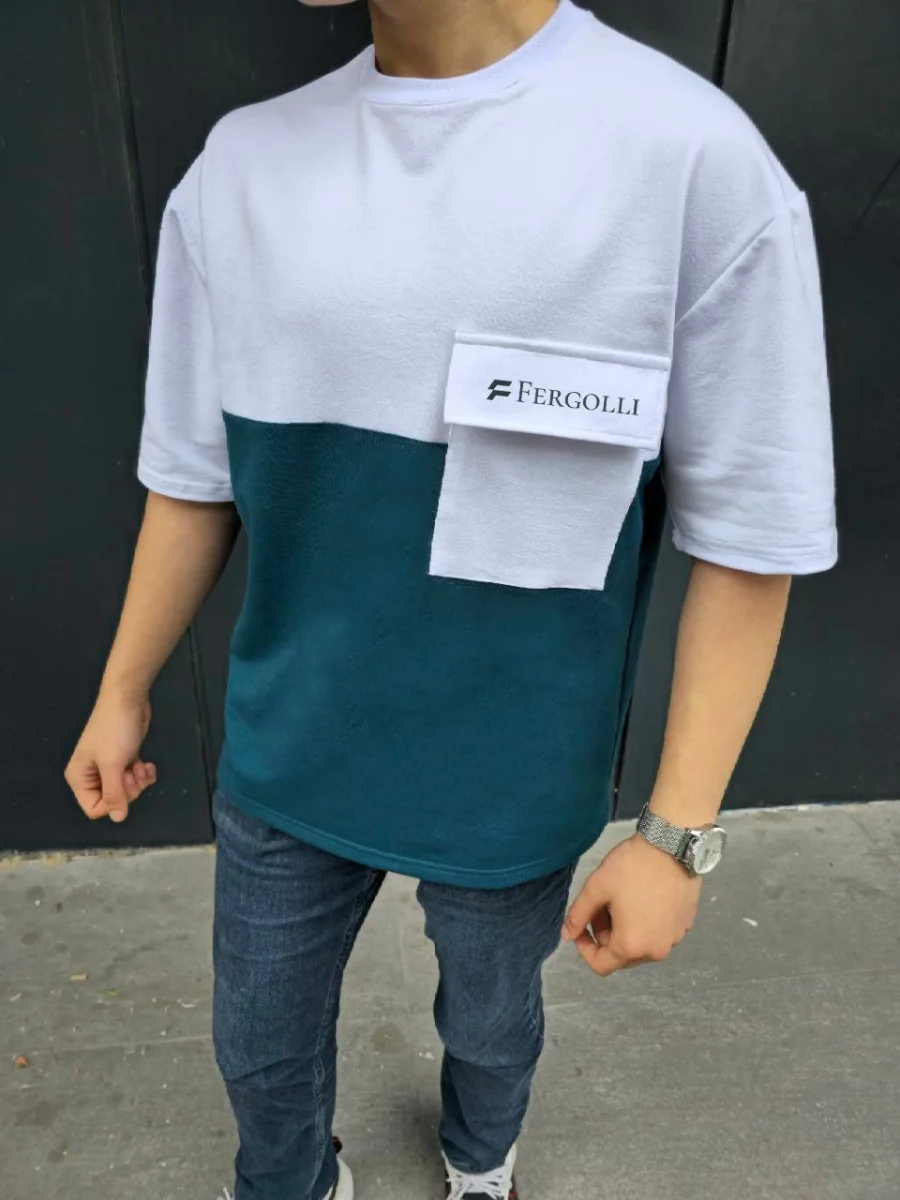 Torba Cep Detaylı  Parçalı T-Shirt - Lacivert -