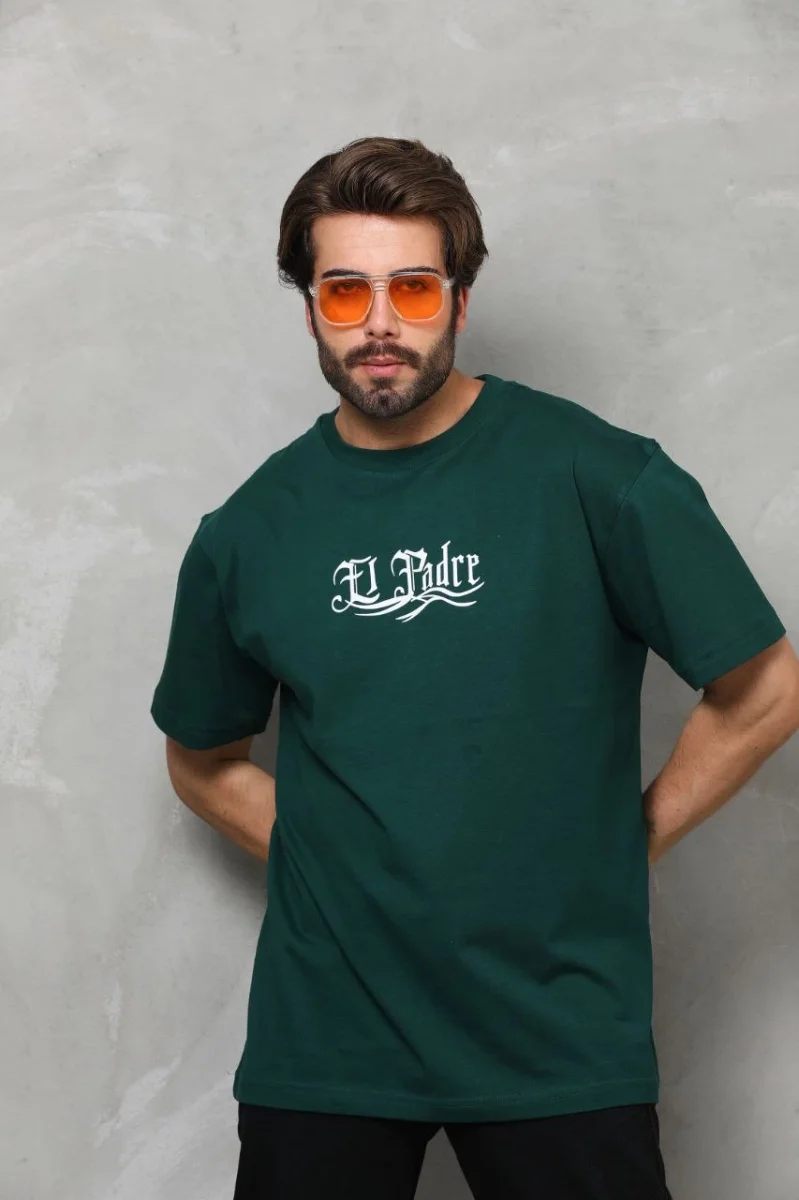Bisiklet Yaka Baskılı Oversize T-Shirt - Yeşil -