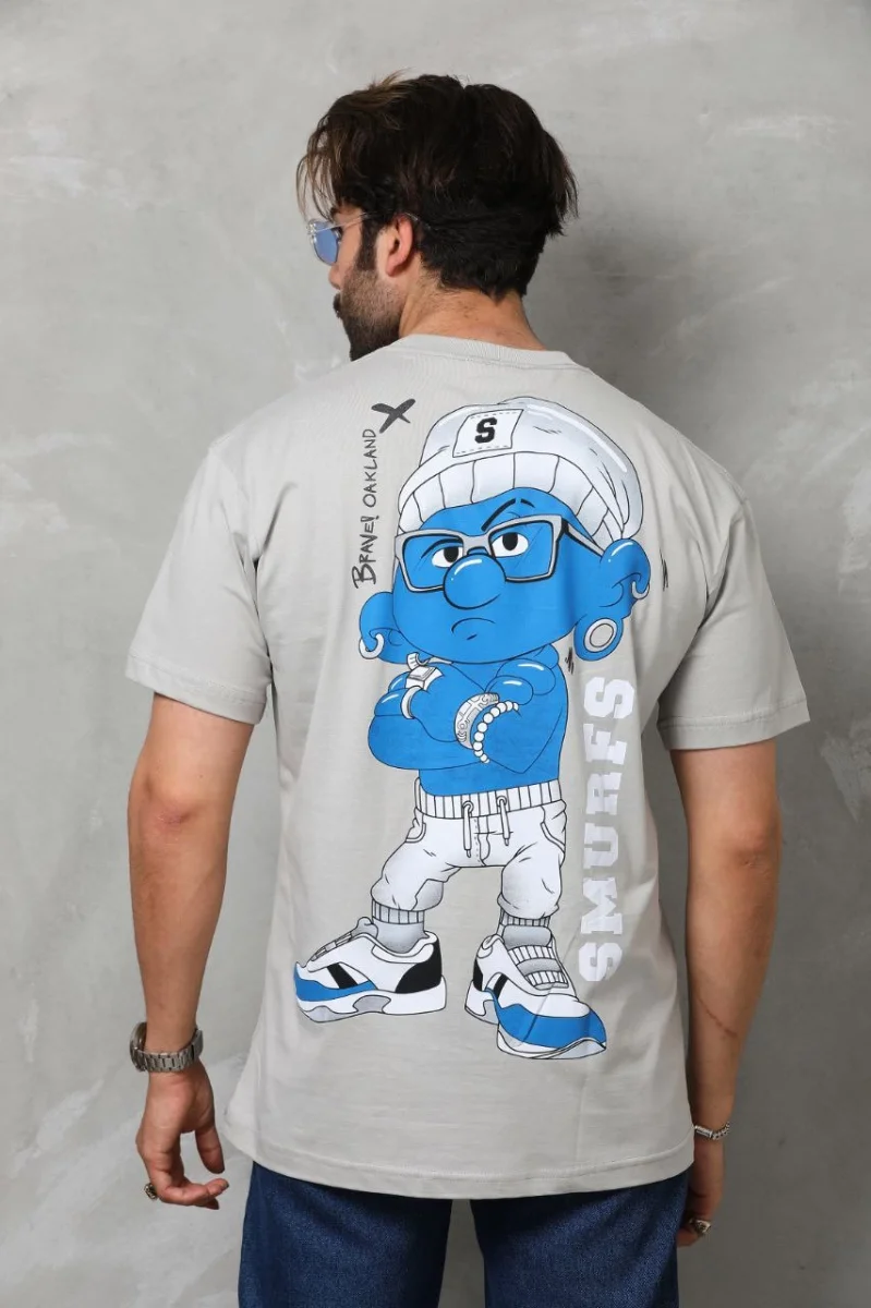 Basic Bisiklet Yaka Oversize T-Shirt - Gri -