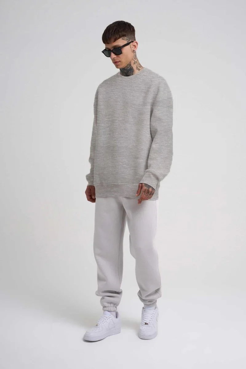 Biskilet Yaka Üç İplik SweatShirt - Gri -