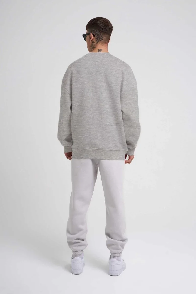 Biskilet Yaka Üç İplik SweatShirt - Gri -