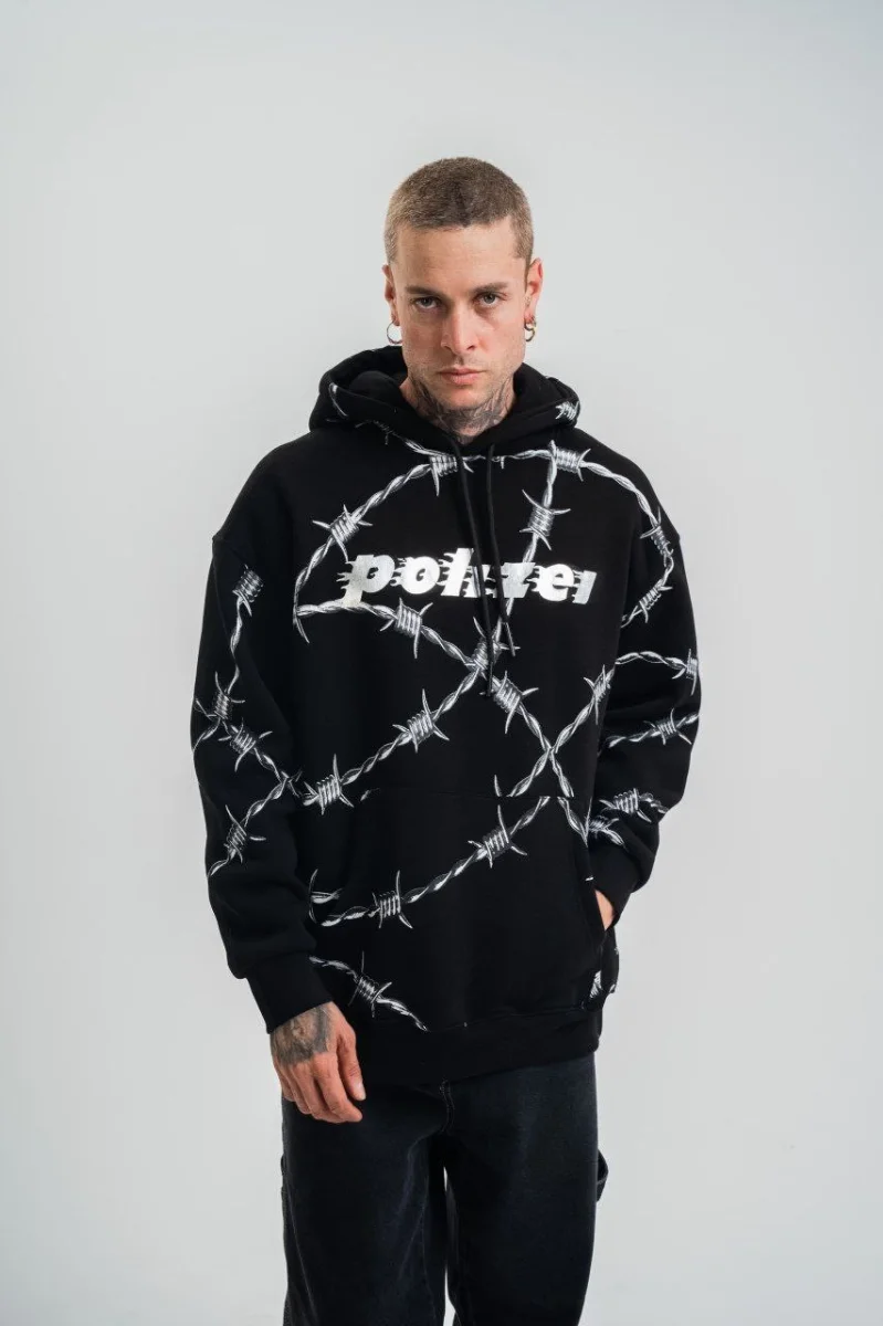 Kapşonlu Varak ve Pano Baskılı SweatShirt- Siyah -