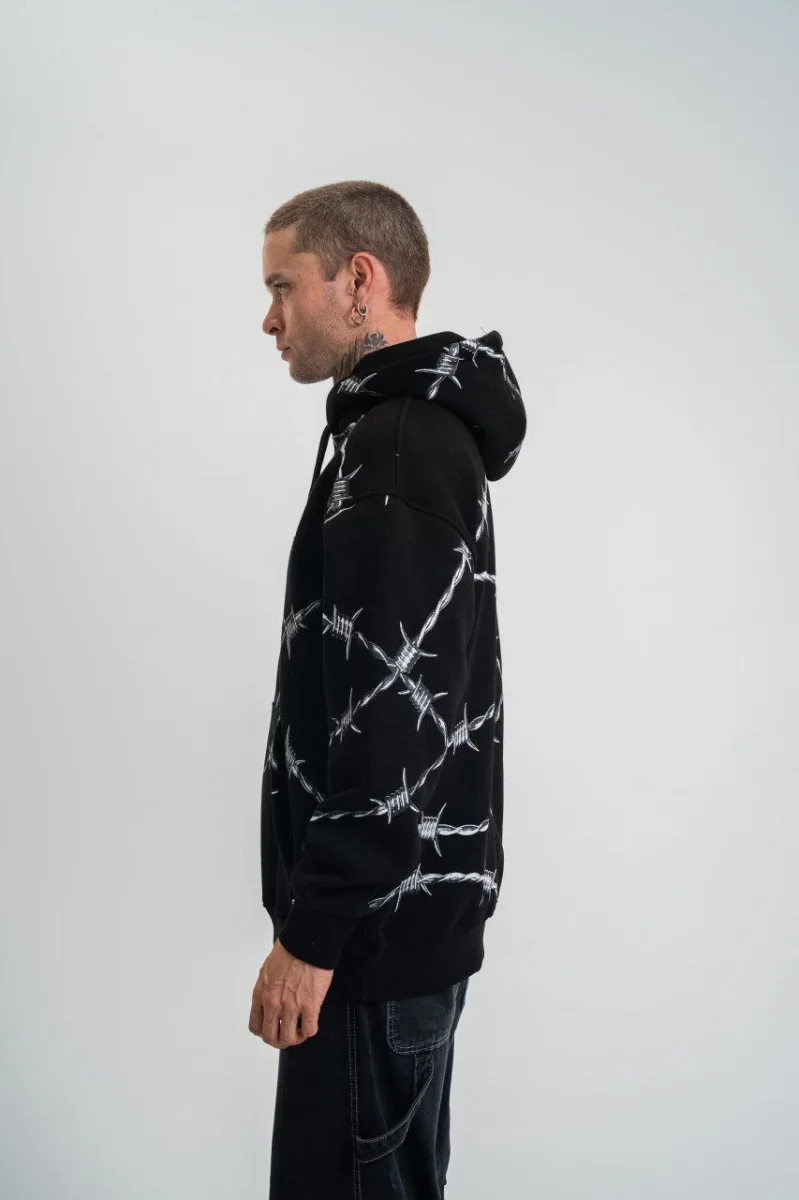 Kapşonlu Varak ve Pano Baskılı SweatShirt- Siyah -