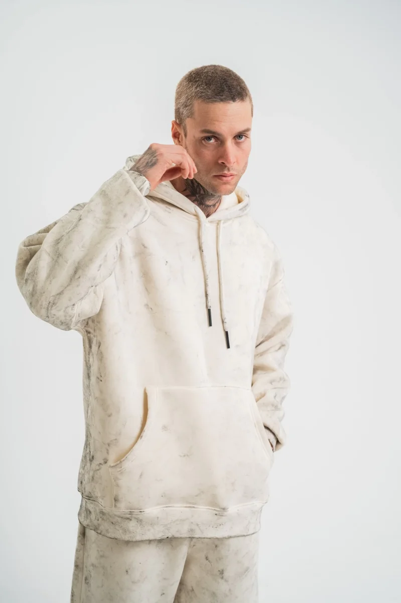 Double Oversize Kapşonlu Yıkamalı SweatShirt - Krem -