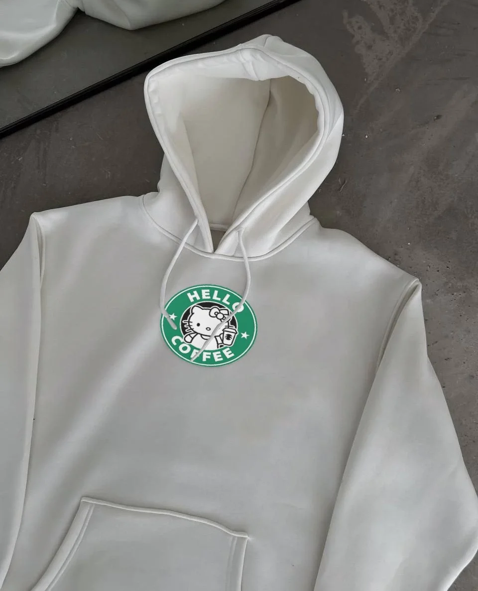 Üç İplik Penye Uzun Kol Kapüşonlu SweatShirt - Beyaz -