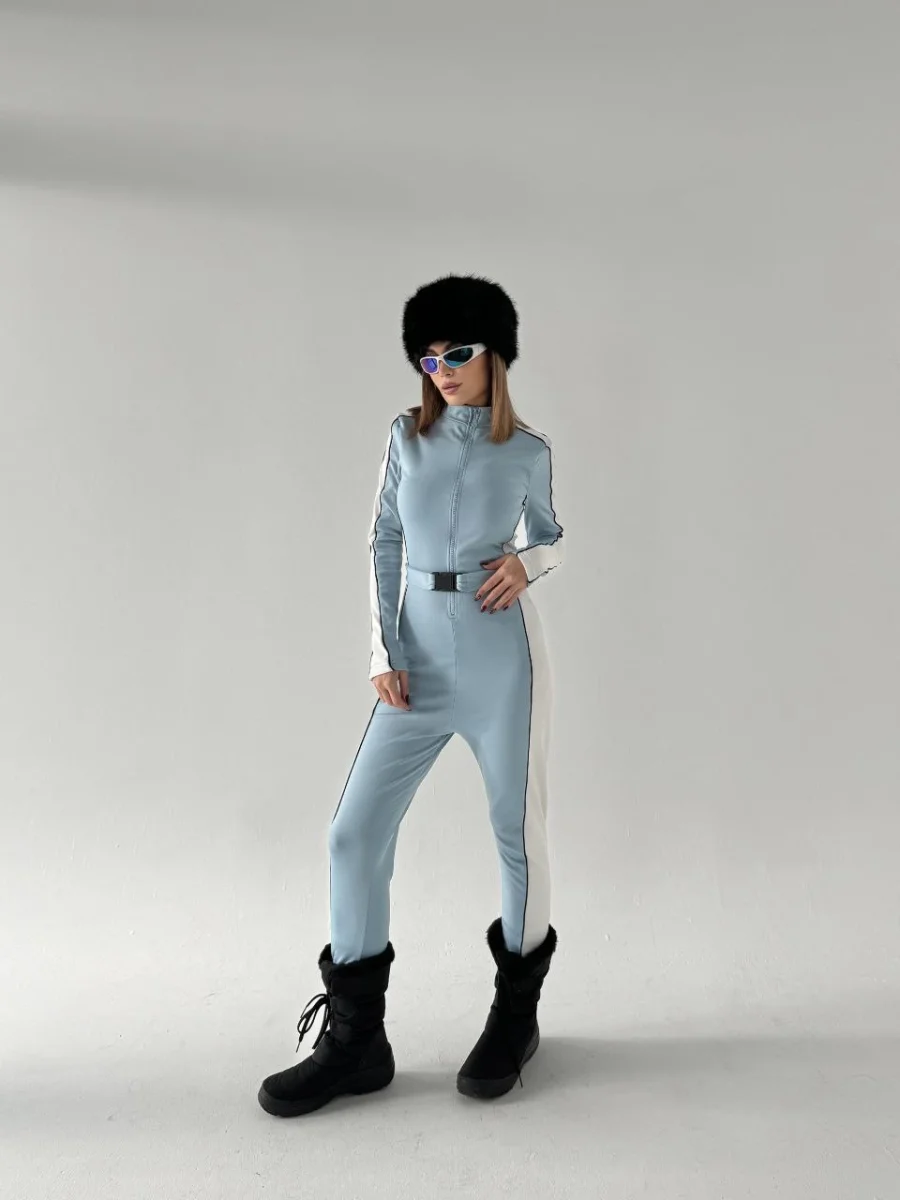 Kemer Detaylı Fermuarlı Tulum - Bebe Mavisi -