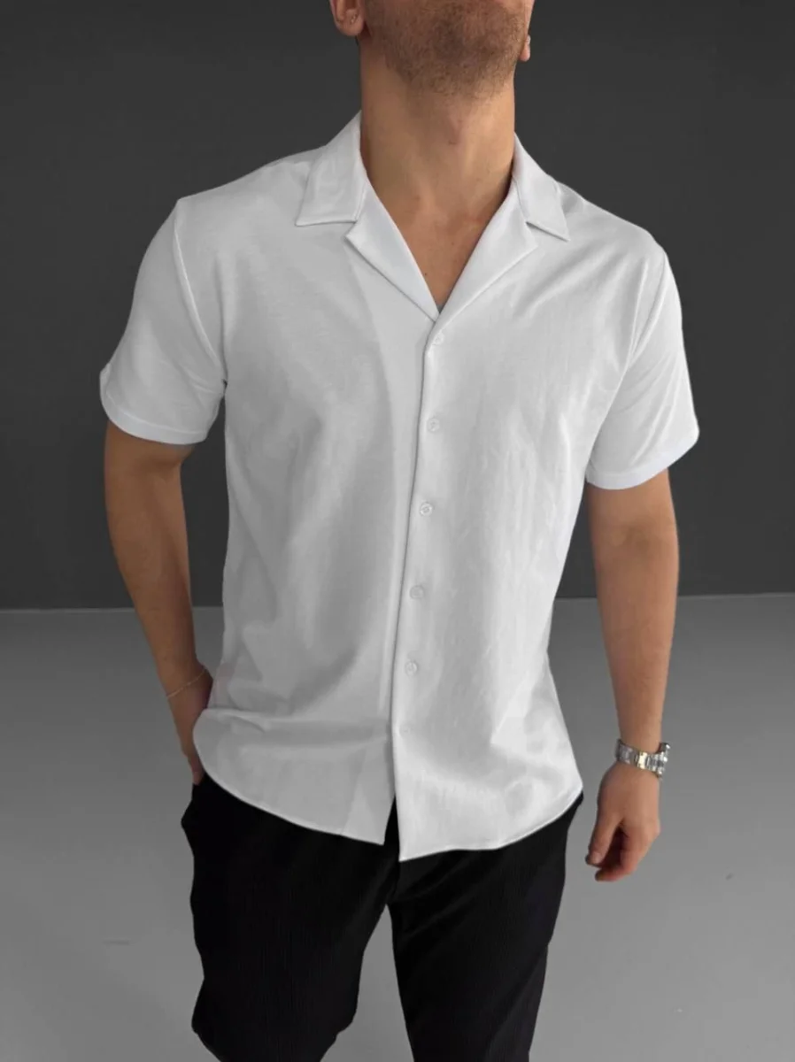 İki İplik Kumaş  Gömlek - Beyaz -