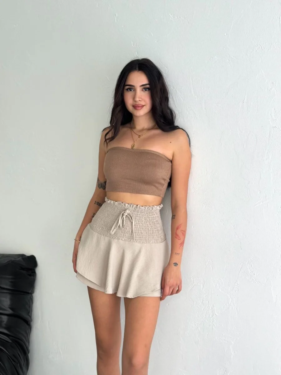 Ayrobin Şortlu Etek - Bej -