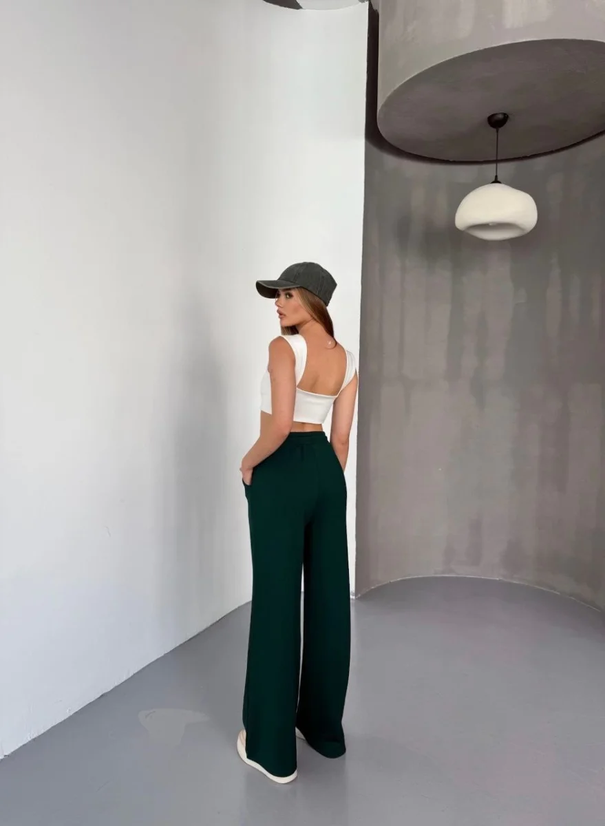 Osy Modal Yumuşak Dokulu Kumaş Nakış işlemeli Rahat Bol Paça Eşofman Pantalon - Yeşil -