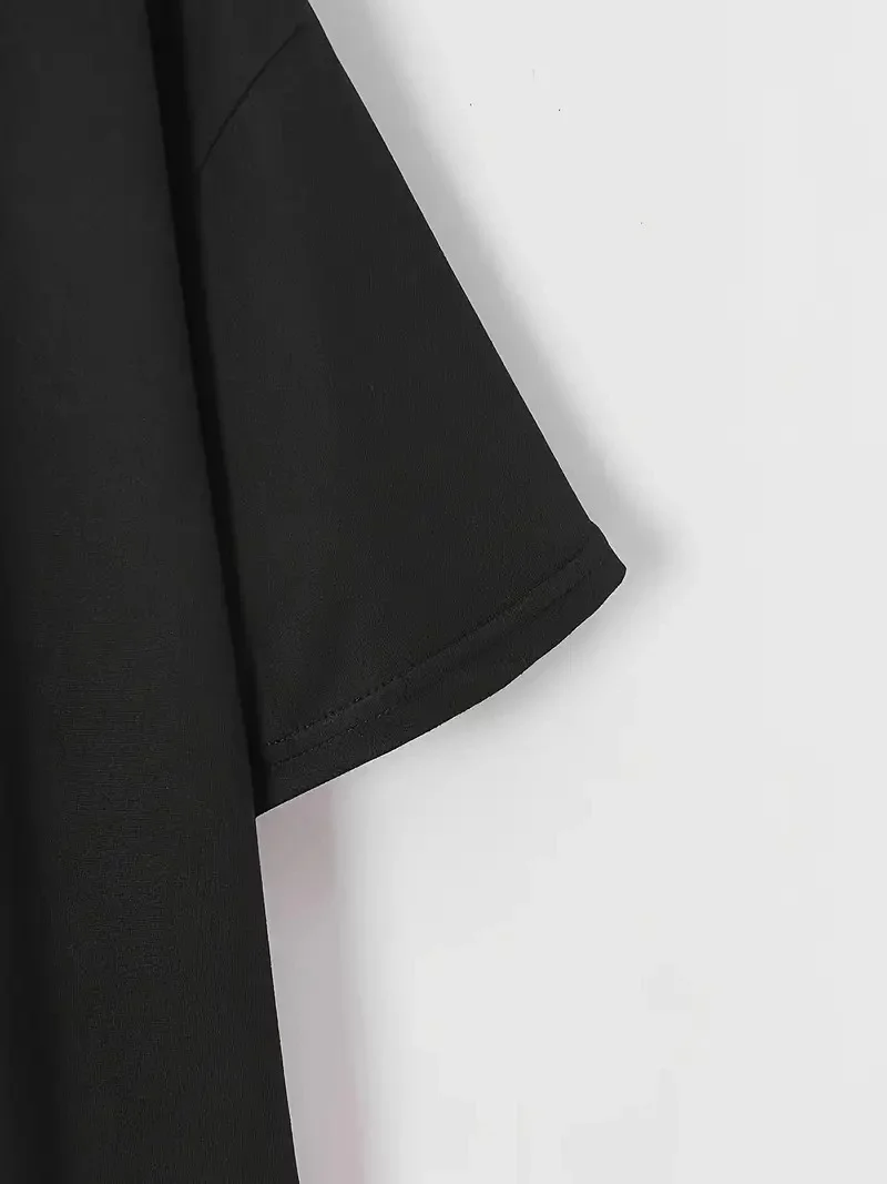 20/1 Penye Compack Baskılı Oversize Bisiklet Yaka m Kısa Kol Yazlık T-shirt - Siyah -