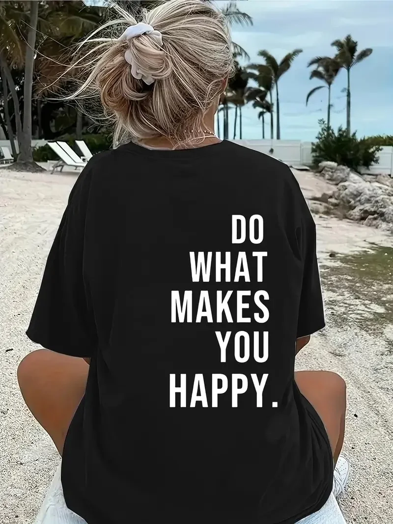 Do What Makes You Happy   Linemen Oversize Baskılı T-shirt - Siyah -