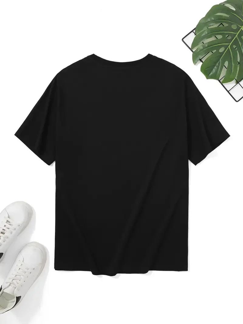 20/1 Penye Compack Palmiye Baskılı Oversize Bisiklet Yaka Kısa Kol T-shirt - Siyah -