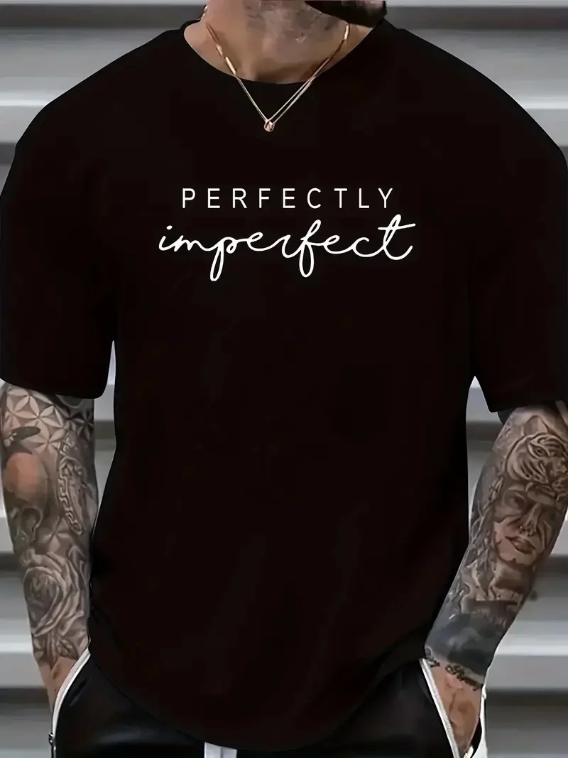 ler için Ön Arka Baskılı PERFECTLY günlük Kısa Kol tişört - Siyah -