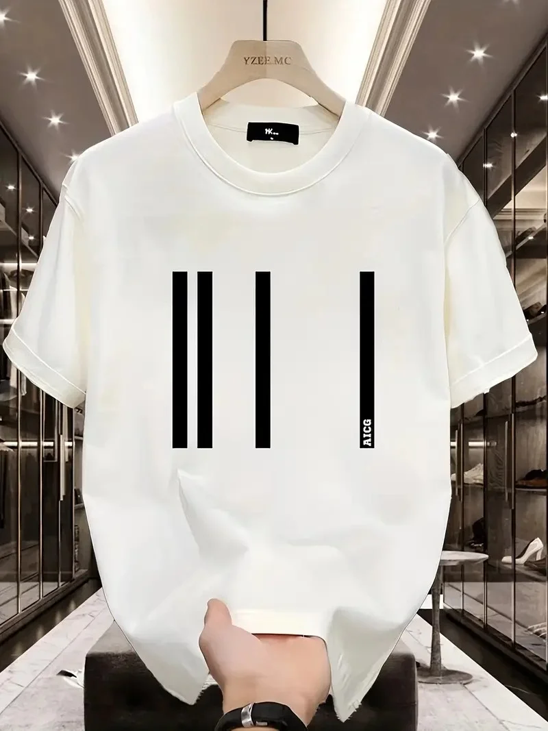 AICG Ön Arka Baskılı Bisiklet Yaka   Oversize Bisiklet Yaka T-shirt - Beyaz -