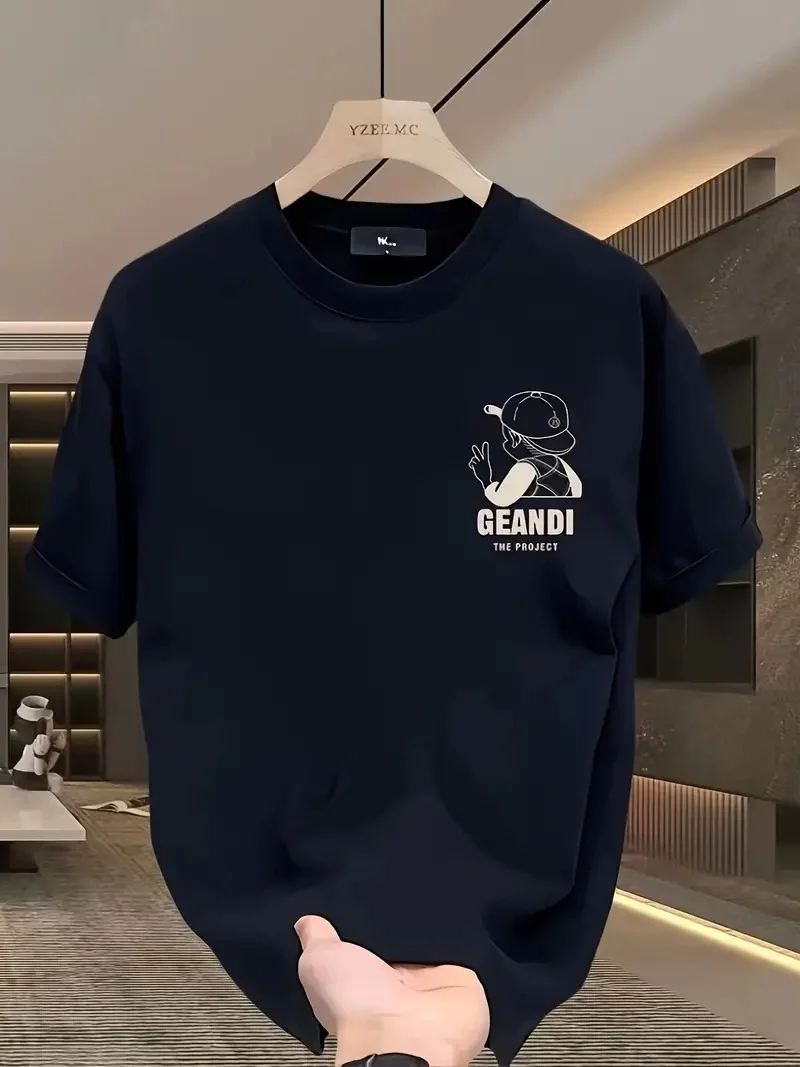 Geniş Kesim Pamuklu Tişört - "GANDHI The Project" Baskılı,- Siyah -