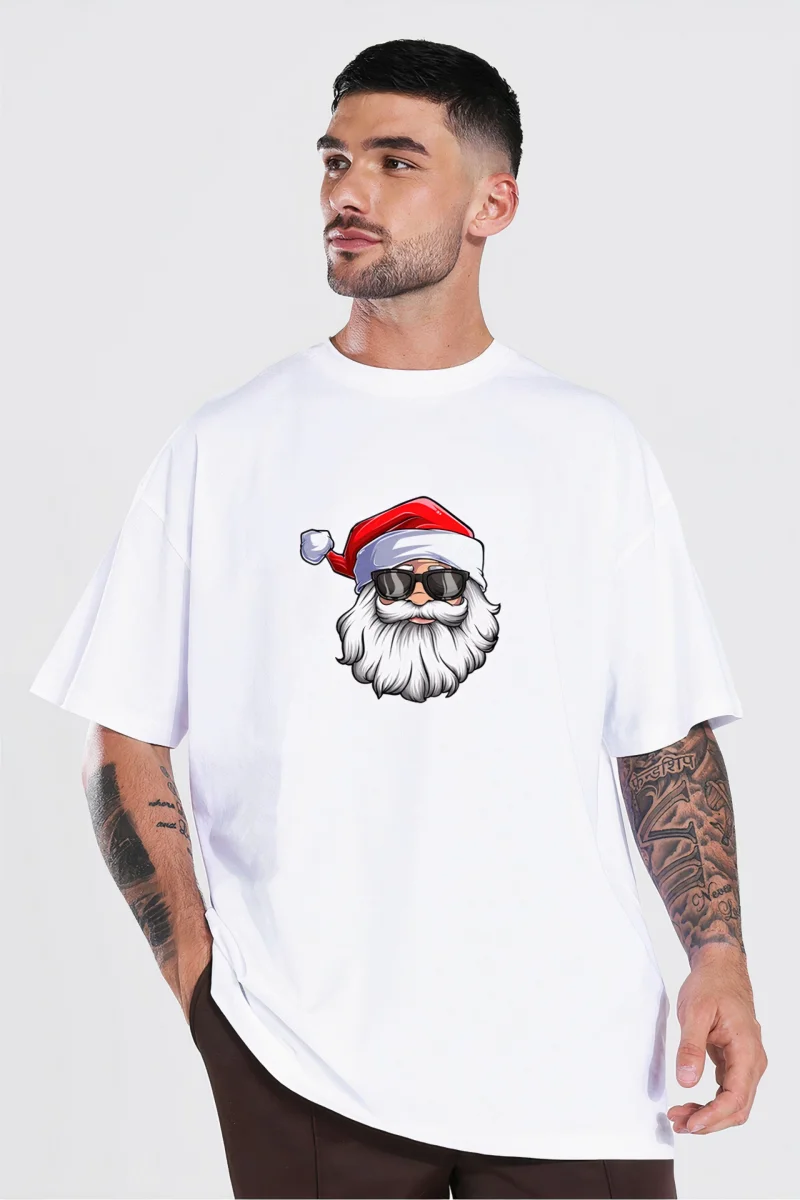 Gözlüklü Noel Baba T-shirt - Beyaz -