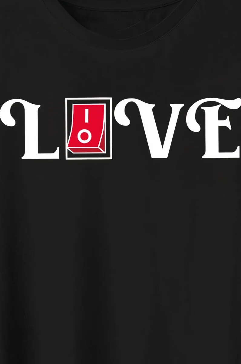 Sevgililer Günü İçin Özel Tasarım Love Baskılı T-shirt - Siyah -