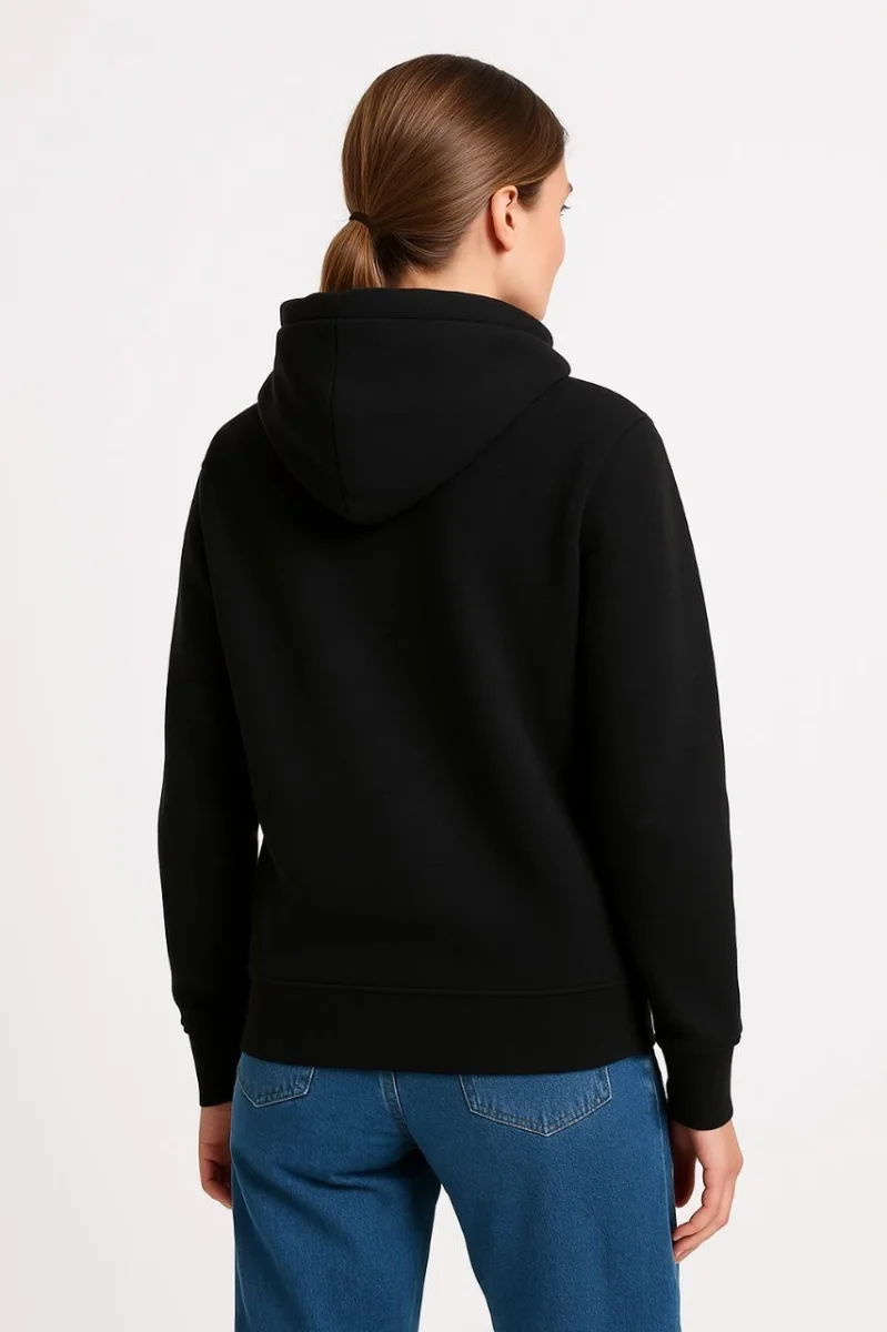 Üç İplik Kapüşonlu Kanguru Cepli Sweatshirt hoodie - Siyah -