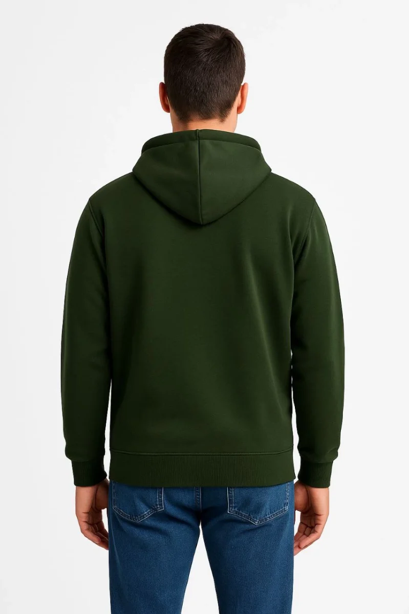 Üç İplik Kapüşonlu Tam Fermuarlı Kanguru Cepli Sweatshirt Hoodie - Haki -