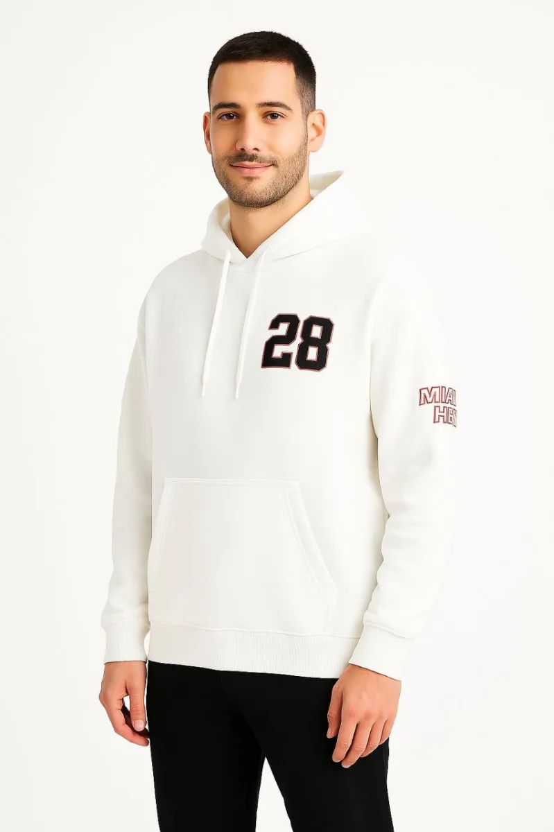 Kapşonlu Sweatshirt Ön  Arka Baskılı - Beyaz -