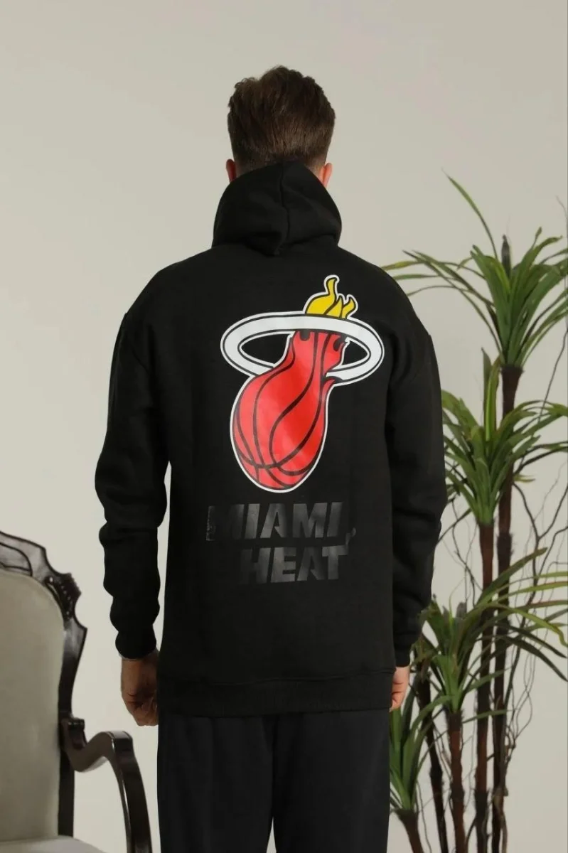 Oversize Kapüşonlu Sweatshirt –Sırt ve Ön Baskılı, Siyah -