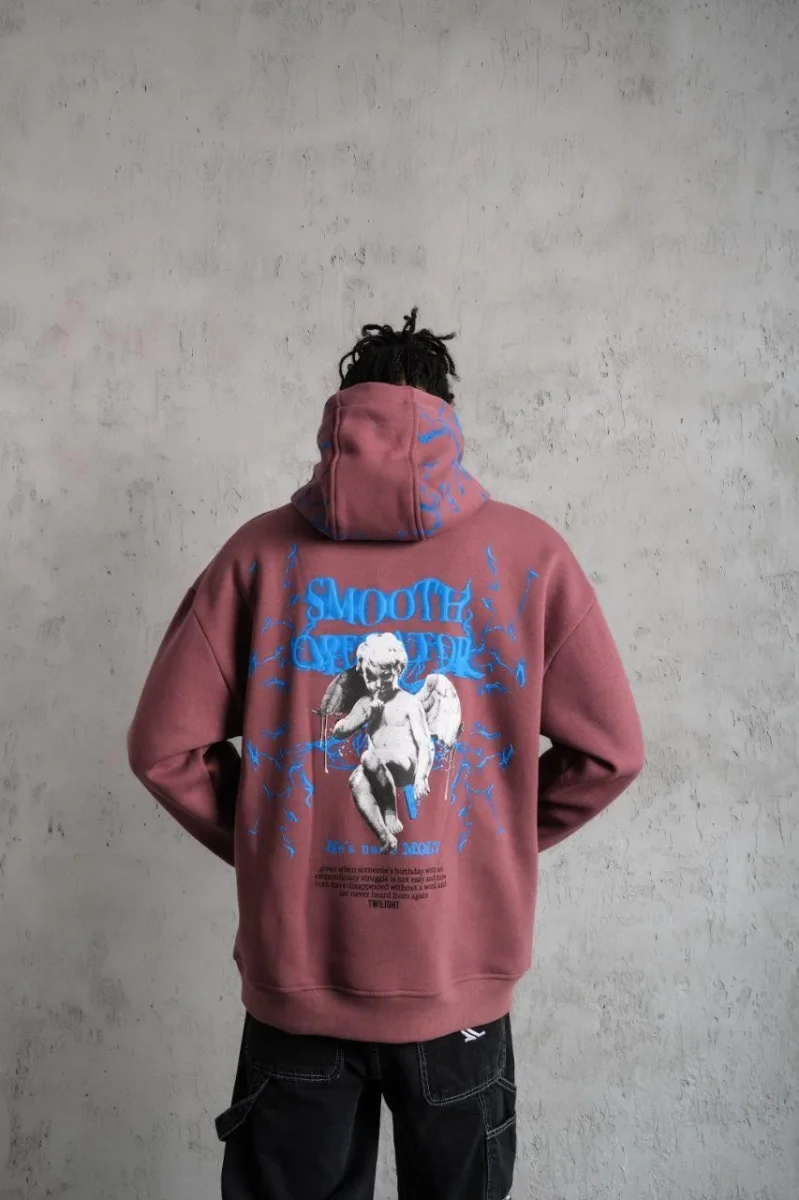 Yıldırım Baskılı Kapşonlu Sweat - Gül Kurusu