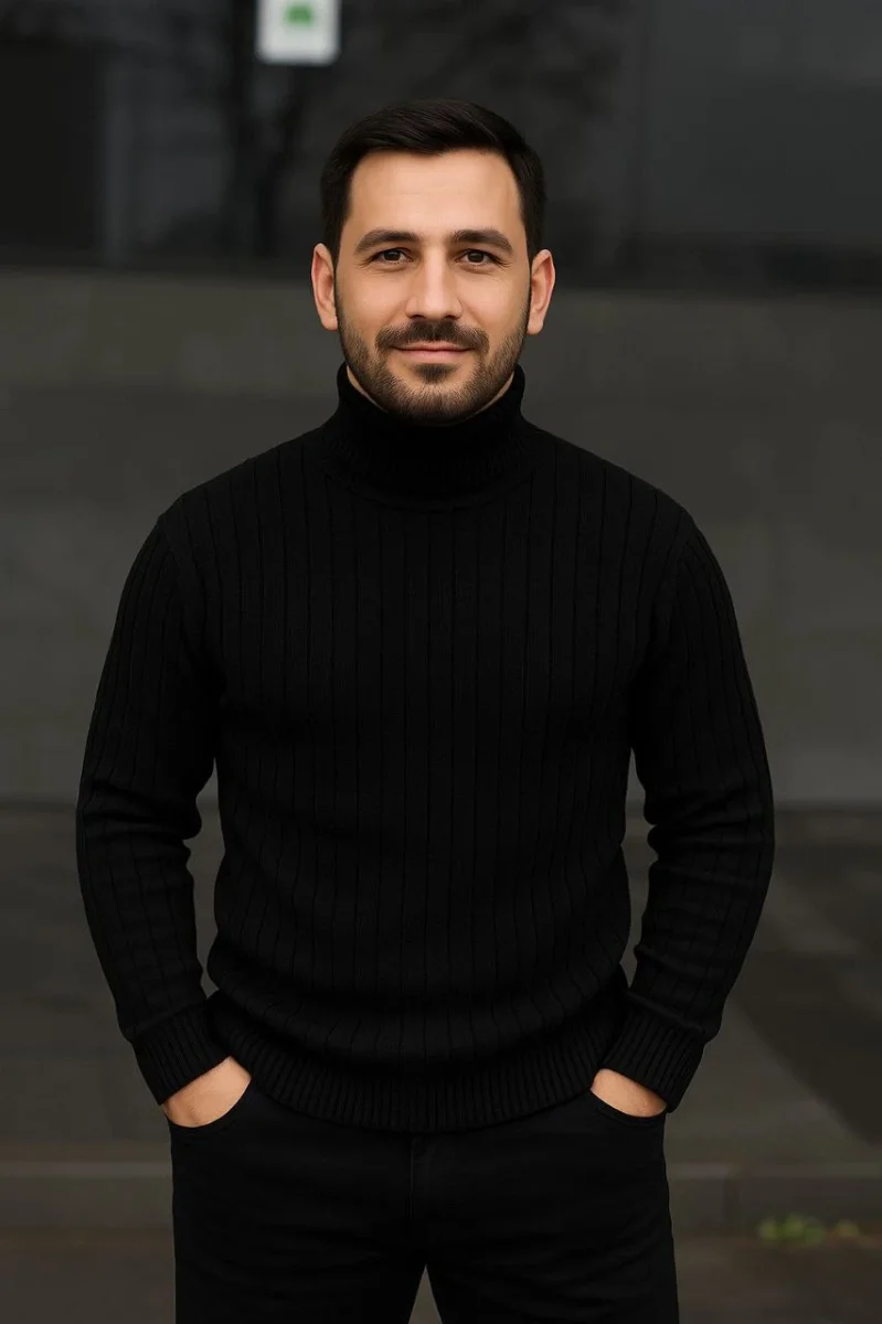 Fitilli Triko Kazak 2'li Set Bordo Siyah Regular Balıkcı Yaka Tam Boğazlı Triko Seti Modeli Kazak