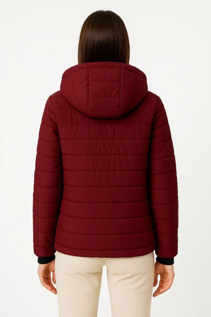 Şişme Kapüşonlu Fermuarlı Mont Su itici Kapitone Astarlı Kumaş Cepli Kışlık Rahat Kalıp - Bordo