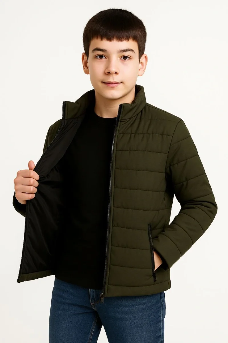 Şişme Mont Hafif ve Sıcak Tutucu Kışlık Fermuarlı Su İtici Rahat Günlük Mont Kapüşonuz Modern Tasarım- Haki