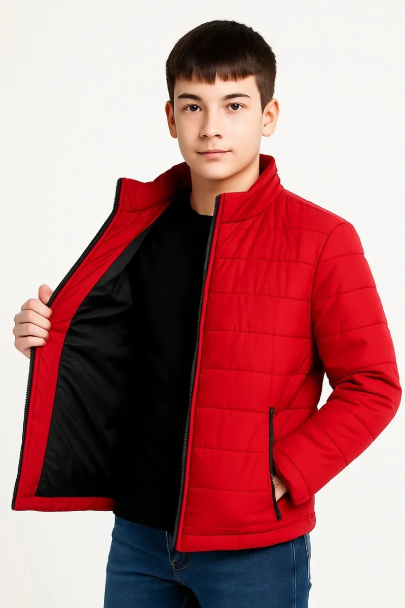 Şişme Mont Hafif ve Sıcak Tutucu Kışlık Fermuarlı Su İtici Rahat Günlük Mont Kapüşonuz Modern Tasarım - Kırmızı