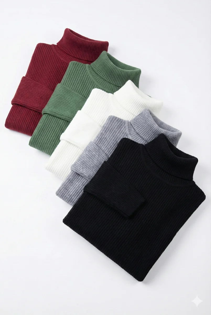 5'li Siyah, Beyaz, Bordo, Gri, Haki   Kaşkorse Boğazlı Full Likralı Fitilli Body Kazak