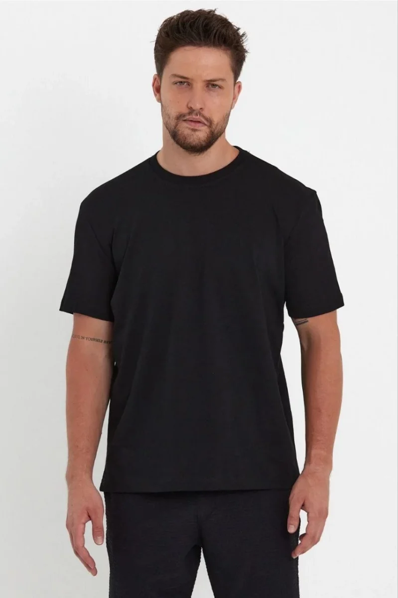 24/1 Düz A Kalite Oversize T-shirt - Siyah