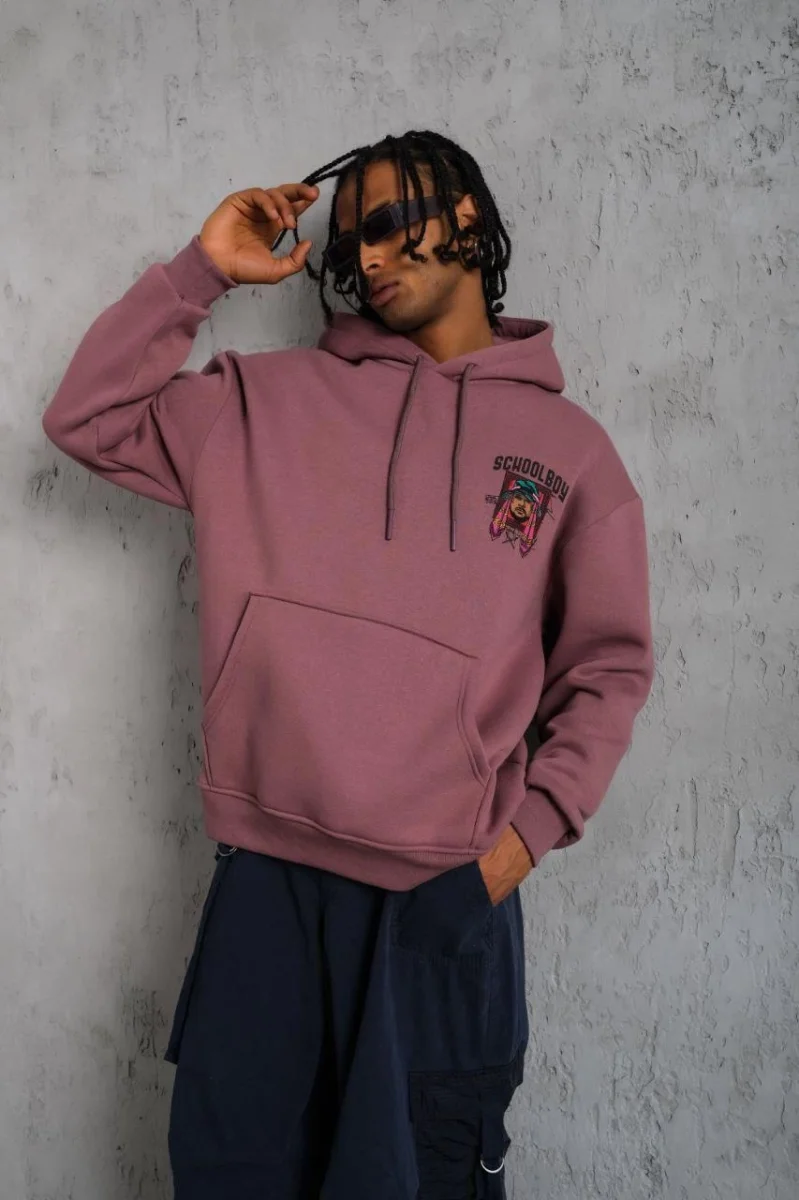 SCHOOL BOY Baskılı Kapüşonlu Sweat - Gül Kurusu