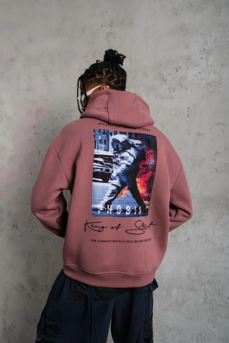 Astronot Baskılı Kapüşonlu Sweat - Gül Kurusu