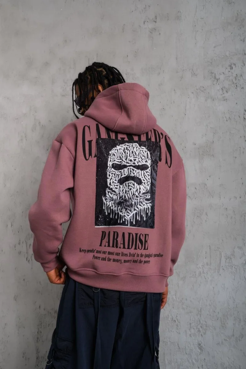 Paradise Baskılı Kapüşonlu Sweat - Gül Kurusu